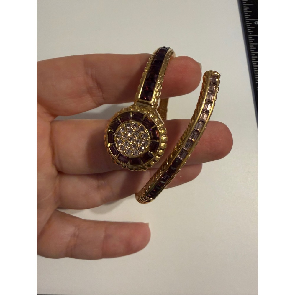 Cenere 2066 18k Gold Plated Hidden Face Bangle Watch Purple Crystals Vintage